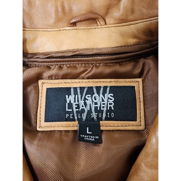 Vintage Wilsons Pelle Studio Classics Leather Jacket Womens L Coat Tan Buttons - Picture 6 of 15